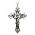 Sterling Silver Crucifix Cross Pendant with Detailed Jesus Figure and Fleur-de-Lis Design