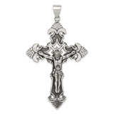 Sterling Silver Crucifix Cross Pendant with Detailed Jesus Figure and Fleur-de-Lis Design