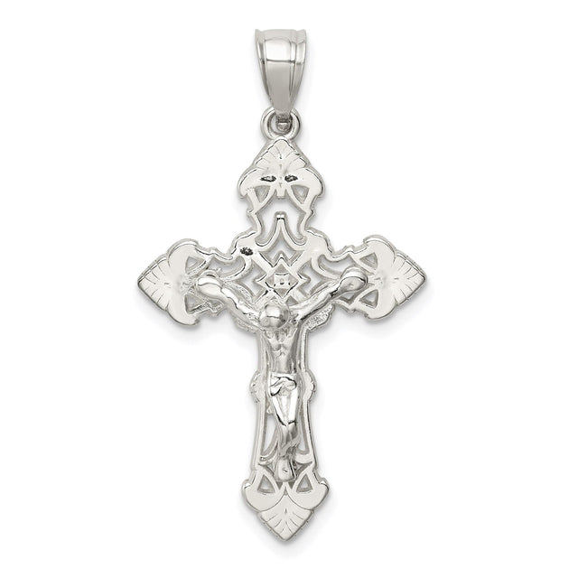 Sterling Silver Crucifix Cross Pendant with Jesus, Openwork INRI Christian Design