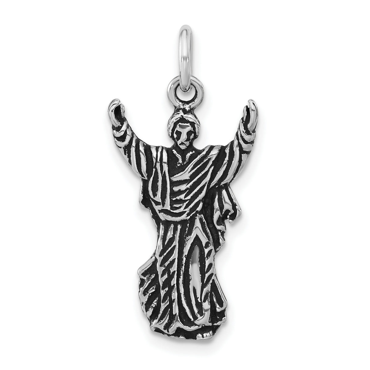 Sterling Silver Christian Pendant with Robed Figure and Raised Arms Symbolizing Faith and Resurrection