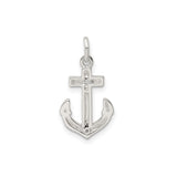Sterling Silver Anchor Cross Pendant with Cubic Zirconia, Nautical Faith and Hope Design
