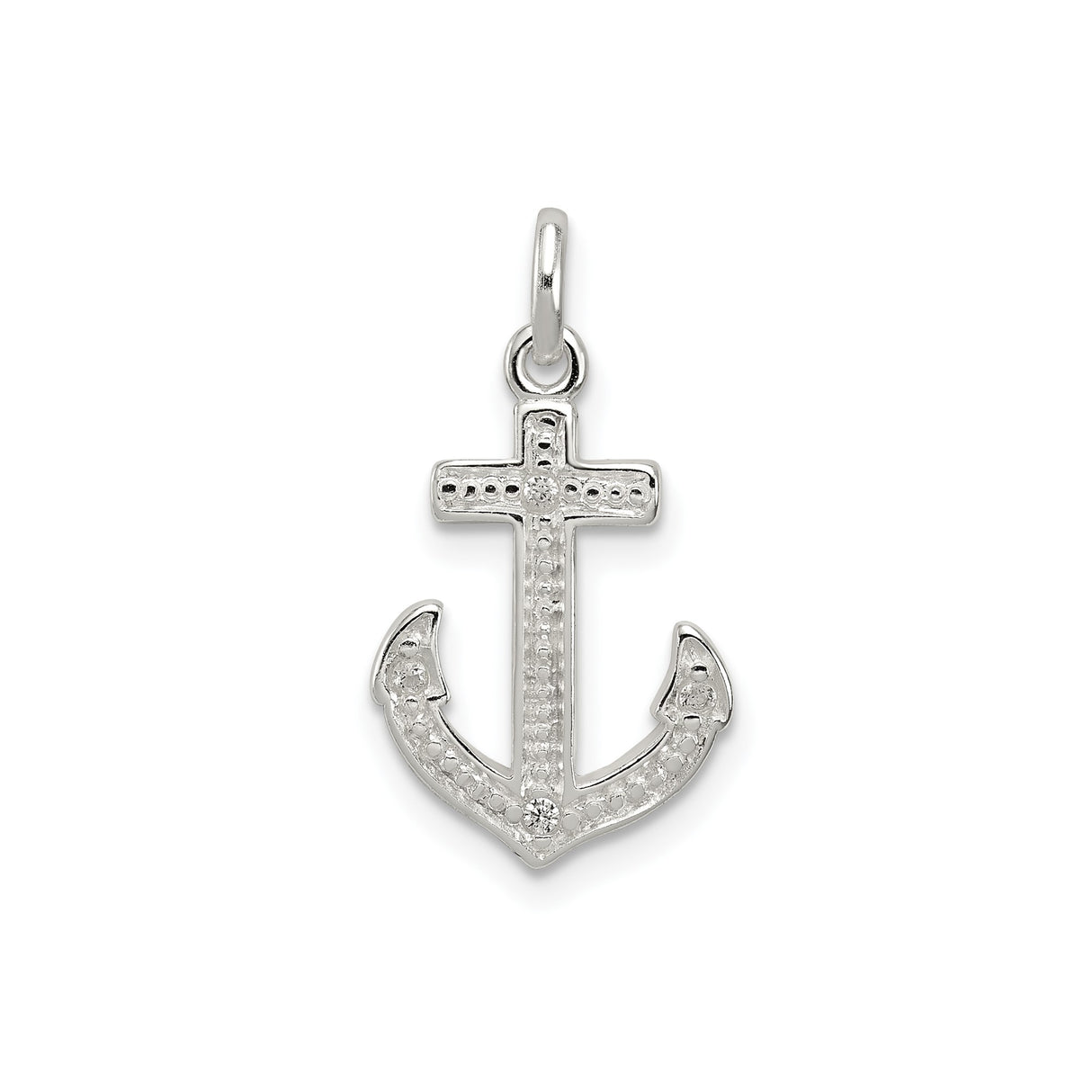 Sterling Silver Anchor Cross Pendant with Cubic Zirconia, Nautical Faith and Hope Design