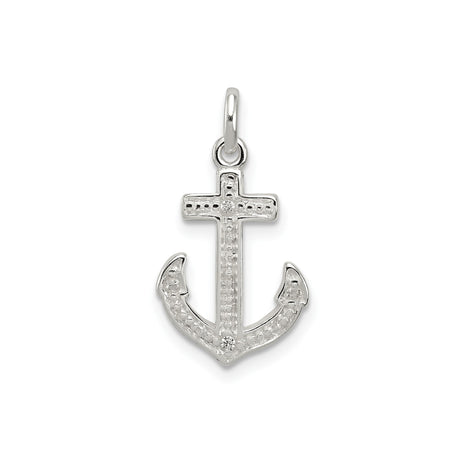 Sterling Silver Anchor Cross Pendant with Cubic Zirconia, Nautical Faith and Hope Design