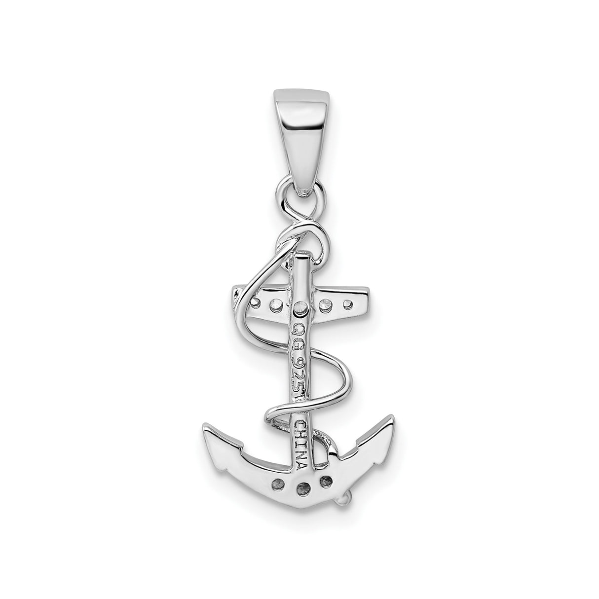 Sterling Silver Anchor Pendant with Caduceus Symbol and Cubic Zirconia Accents