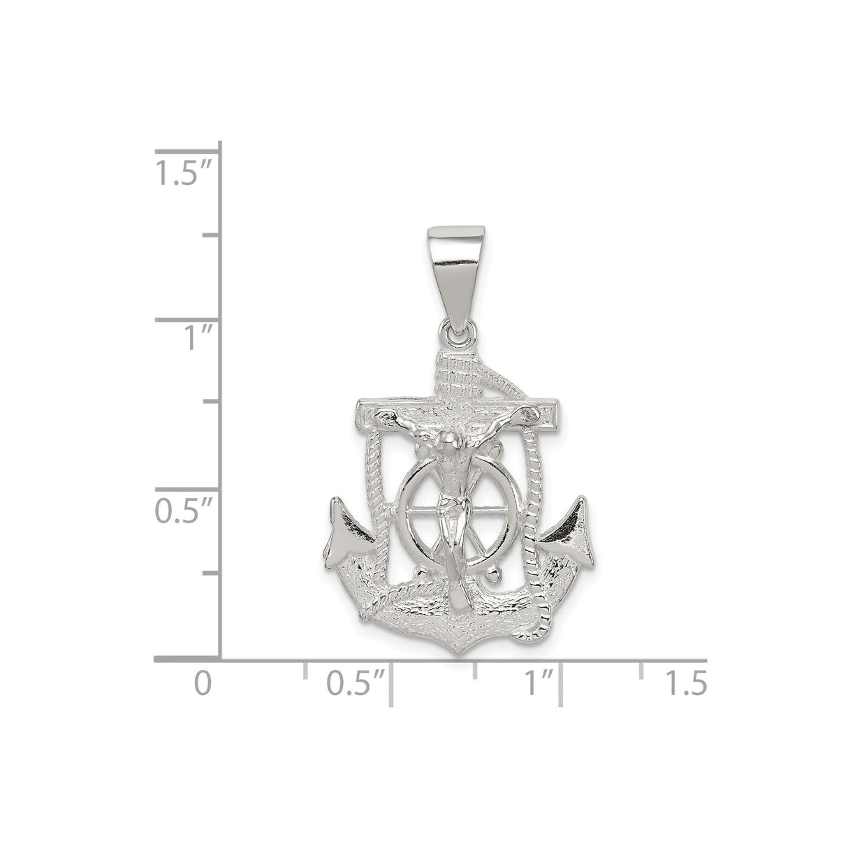 Sterling Silver Crucifix Cross Pendant with Anchor and Ship Wheel Details
