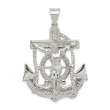 Sterling Silver Crucifix Anchor Cross Pendant with Nautical Maritime Rope Design