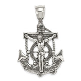 Sterling Silver Crucifix Cross Pendant with Jesus and Nautical Anchor Design