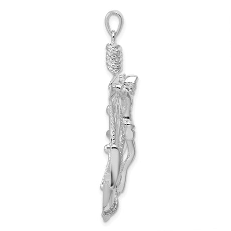 Sterling Silver Anchor Cross Pendant with Rope Detail and Ship Wheel Symbolism