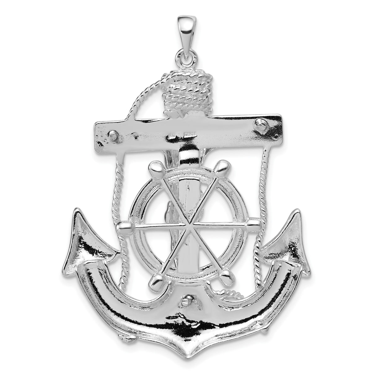 Sterling Silver Anchor Cross Pendant with Rope Detail and Ship Wheel Symbolism