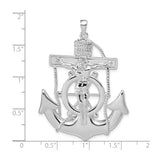 Sterling Silver Anchor Cross Pendant with Rope Detail and Ship Wheel Symbolism