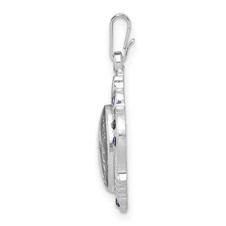 Sterling Silver Virgin Mary Pendant with Blue Cubic Zirconia, Catholic Religious Medal
