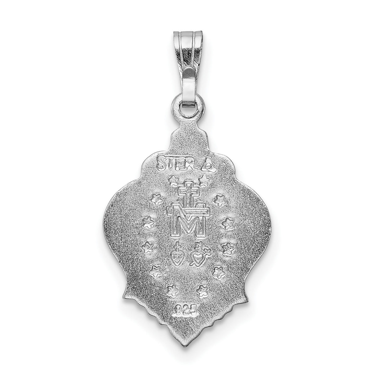 Sterling Silver Virgin Mary Pendant with Blue Cubic Zirconia, Catholic Religious Medal