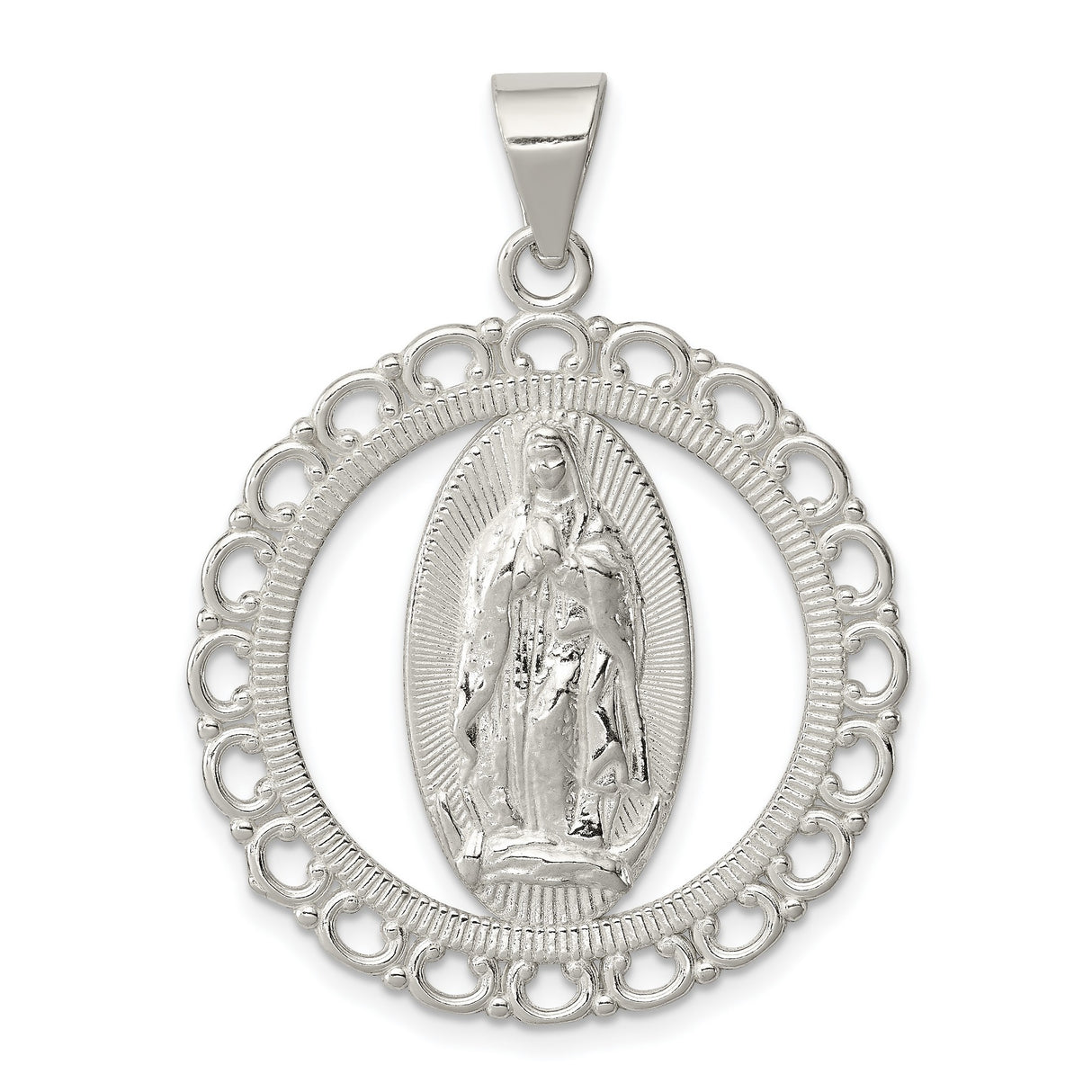 Sterling Silver Virgin Mary Pendant, Our Lady of Guadalupe Oval Medal, Catholic Religious Jewelry