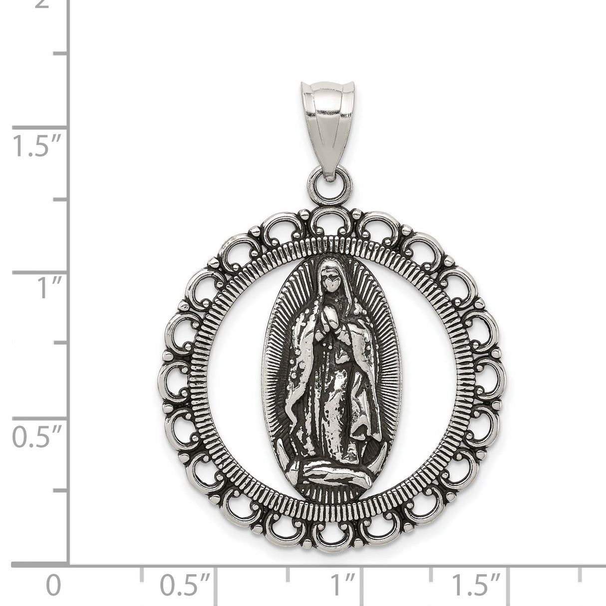 Sterling Silver Virgin Mary Pendant, Our Lady of Guadalupe Oval Medal, Catholic Religious Jewelry