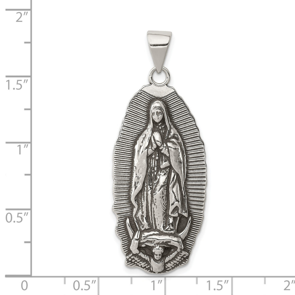 Sterling Silver Our Lady of Guadalupe Pendant, Virgin Mary Religious Medal Charm
