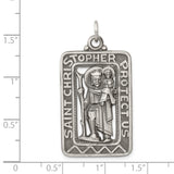 Protect Us Saint Christopher Rectangle Charm Pendant in Real 925 Sterling Silver