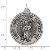 Antiqued and Brushed St. Christopher Medal Charm Pendant in Real 925 Sterling Silver