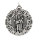 Antiqued and Brushed St. Christopher Medal Charm Pendant in Real 925 Sterling Silver