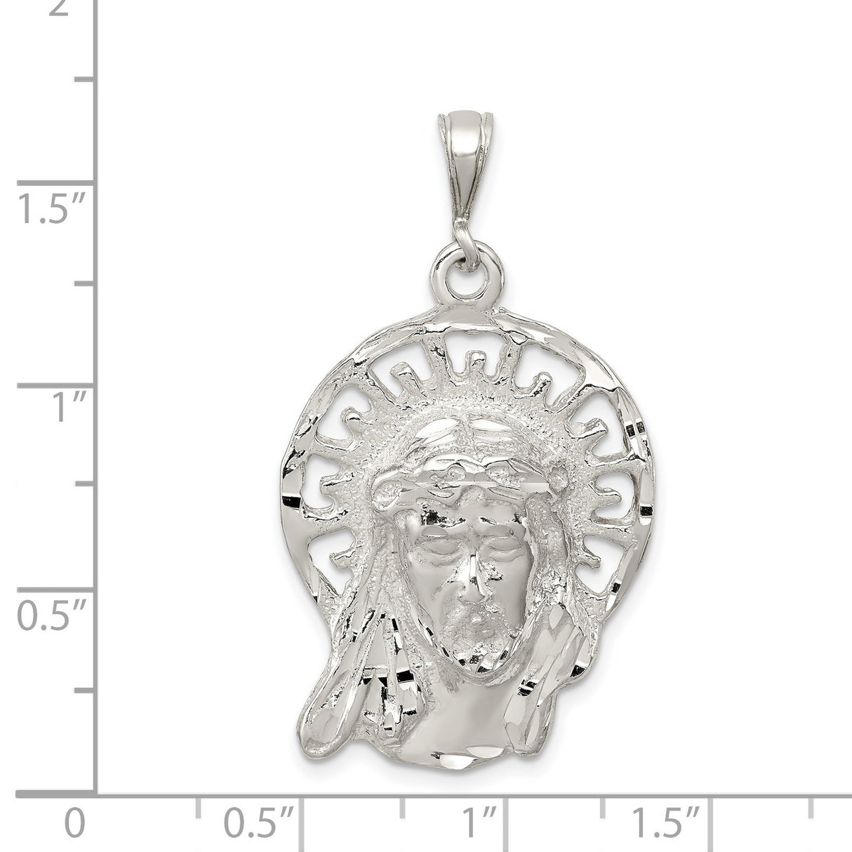 Sterling Silver Jesus Face Pendant with Crown of Thorns and Radiant Halo, Christian Charm