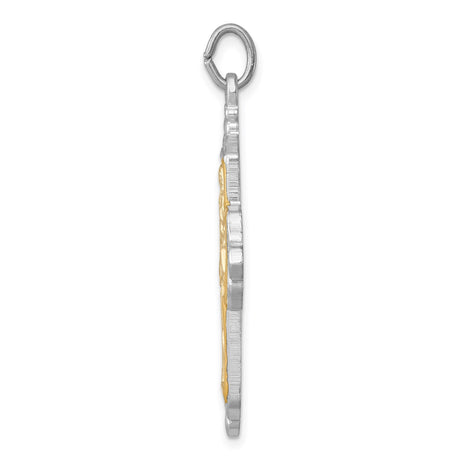 Sterling Silver Cross Pendant with Gold Accents, Leaf Details, and Miraculous Medal Symbol