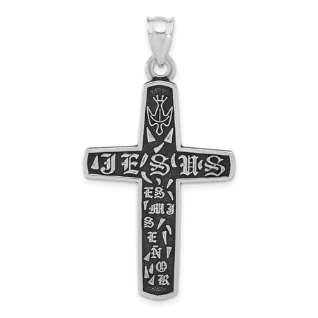 Sterling Silver Christian Pendant with Gothic Cross, Dove Detail, and Faith Charm