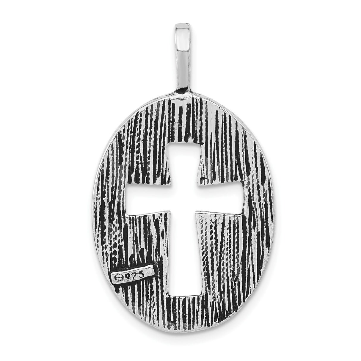 Sterling Silver Cross Pendant with Oval Cutout and Oxidized Rustic Finish