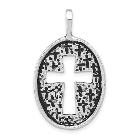 Sterling Silver Cross Pendant with Oval Cutout and Oxidized Rustic Finish