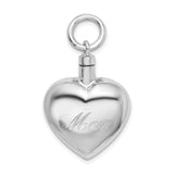 Sterling Silver Heart Urn Pendant, Polished Cremation Jewelry Keepsake for Women