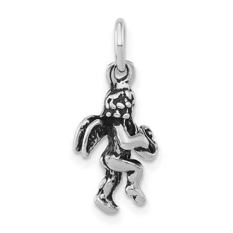 Antiqued Angel Playing Harp Charm Pendant in Real 925 Sterling Silver