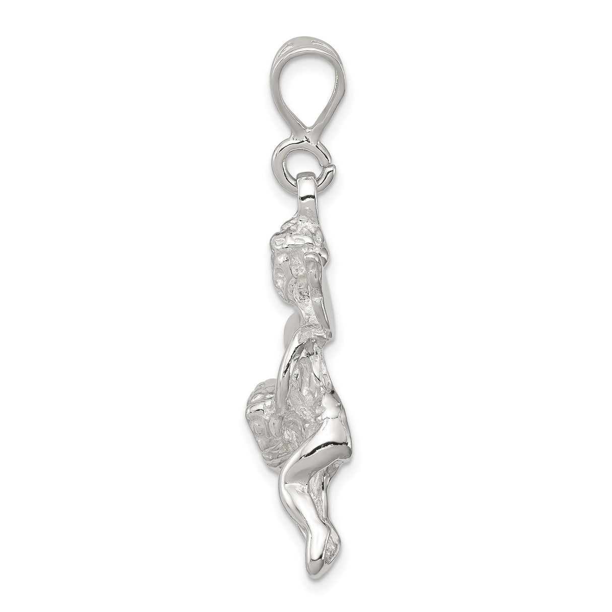 Sterling Silver Angel Pendant with Winged Cherub Holding Heart, Religious Jewelry for Women or Unisex Wear