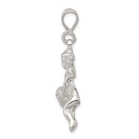 Polished and Textured Flying Angel Heart Charm Pendant in Real 925 Sterling Silver