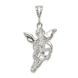 Sterling Silver Angel Pendant with Winged Cherub Holding Heart, Religious Jewelry for Women or Unisex Wear