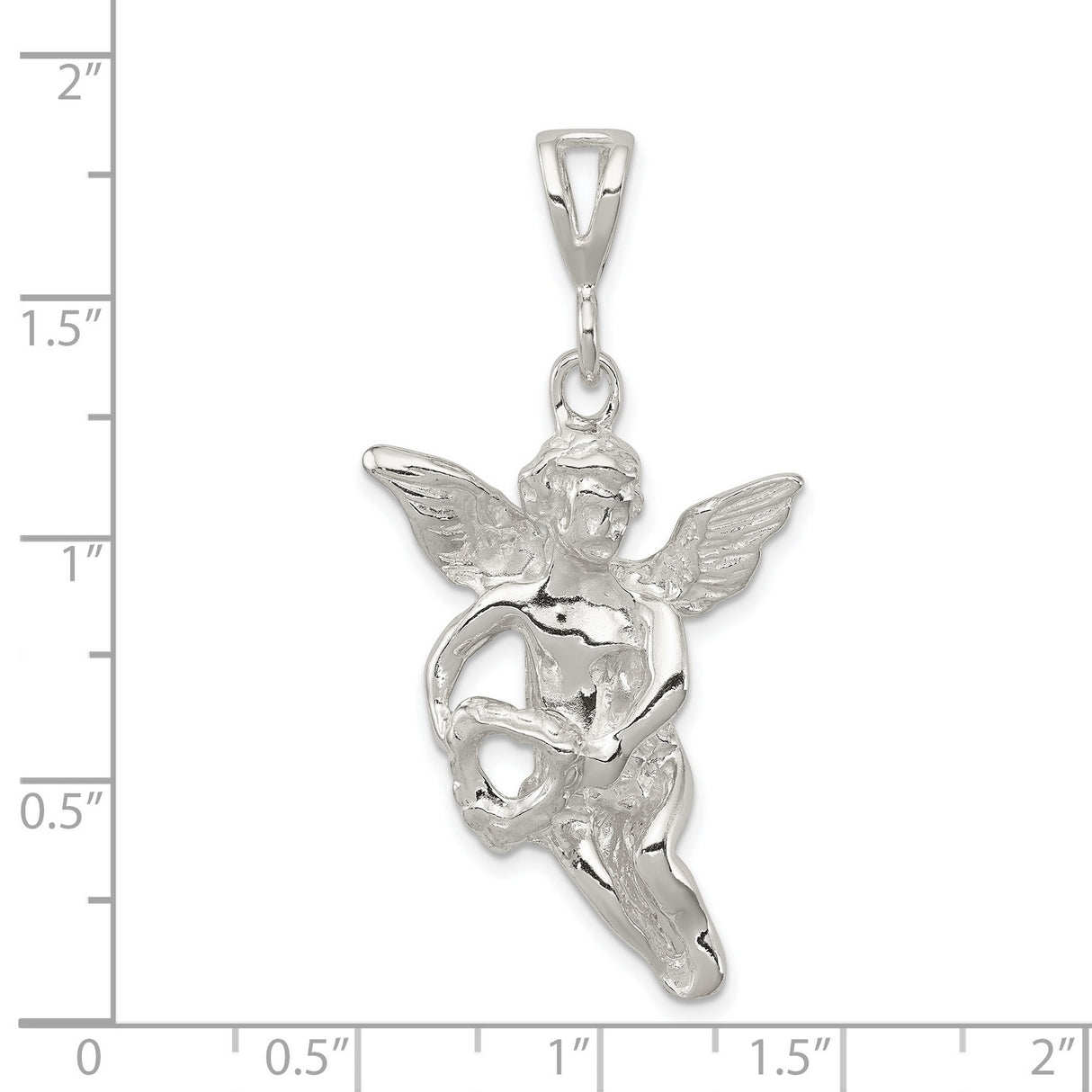 Sterling Silver Angel Pendant with Winged Cherub Holding Heart, Religious Jewelry for Women or Unisex Wear