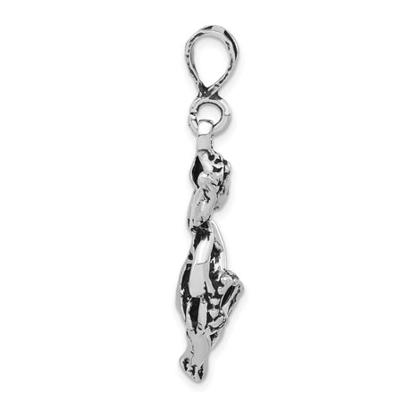 Antiqued & Textured Flying Angel Heart Charm Pendant in Real 925 Sterling Silver