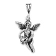 Antiqued & Textured Flying Angel Heart Charm Pendant in Real 925 Sterling Silver