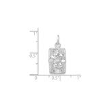 Sterling Silver Ribbon Box Pendant, Rectangular Charm with Detailed Design