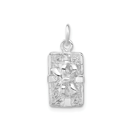 Sterling Silver Ribbon Box Pendant, Rectangular Charm with Detailed Design