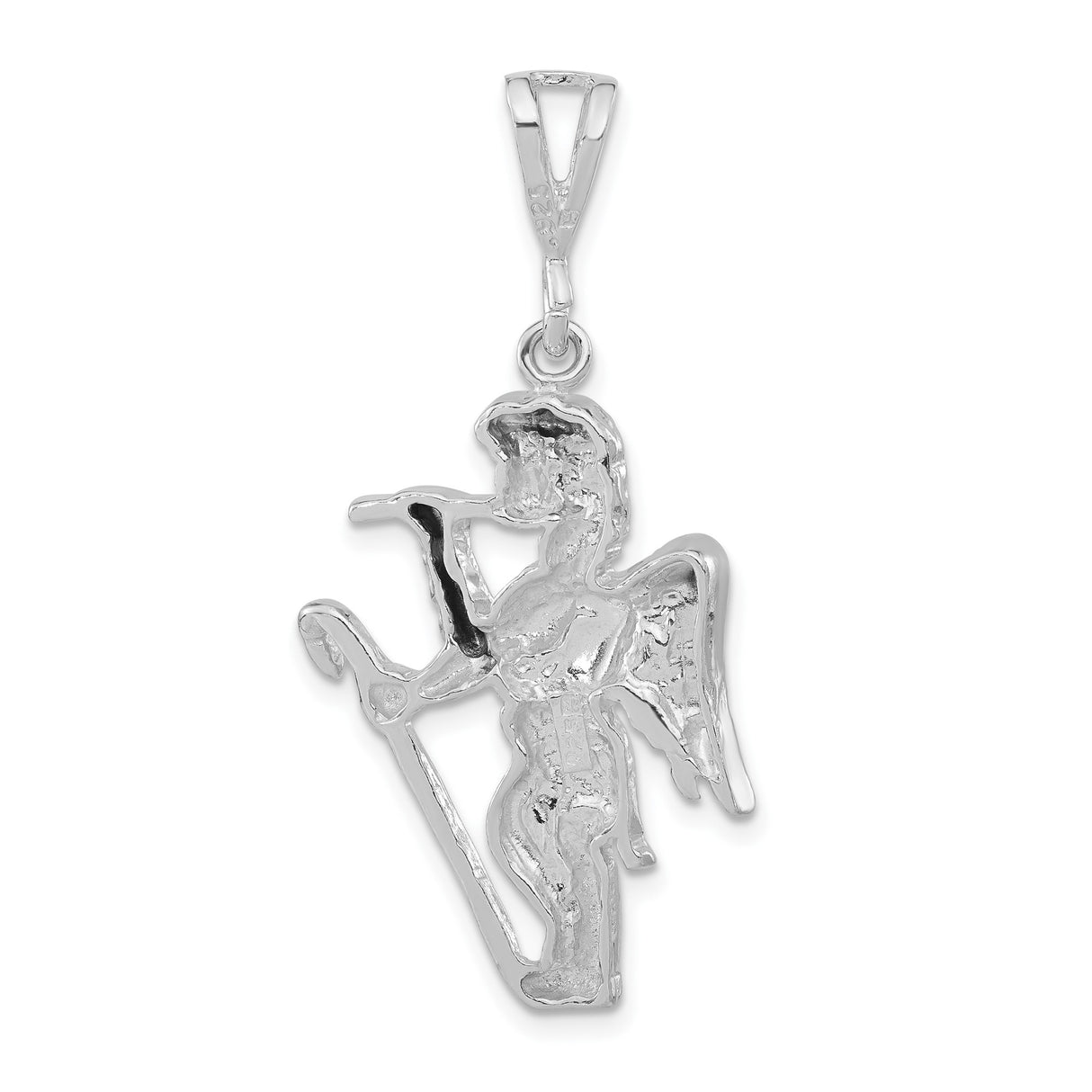 Sterling Silver Angel Pendant with Trumpet, Guardian Symbol of Faith and Protection