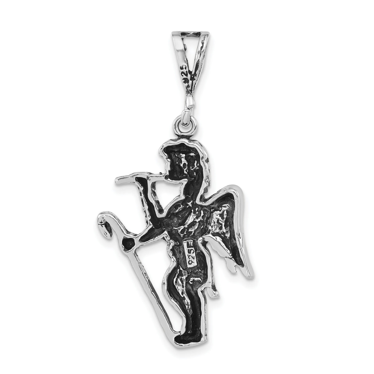 Antiqued Gabriel Blowing Trumpet Charm Pendant in Real 925 Sterling Silver