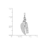 Sterling Silver Pendant with Angel Wing and Vertical Wish Tag, Inspirational Faith Jewelry