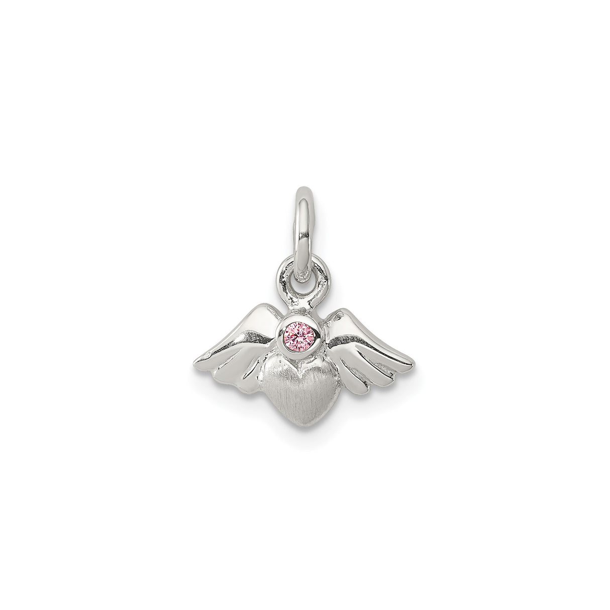 Sterling Silver Heart Pendant with Cubic Zirconia, Angel Wing Memorial Jewelry for Women