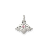 Sterling Silver Heart Pendant with Cubic Zirconia, Angel Wing Memorial Jewelry for Women
