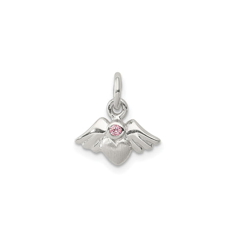 Sterling Silver Heart Pendant with Cubic Zirconia, Angel Wing Memorial Jewelry for Women