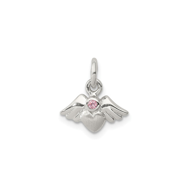 Sterling Silver Heart Pendant with Cubic Zirconia, Angel Wing Memorial Jewelry for Women