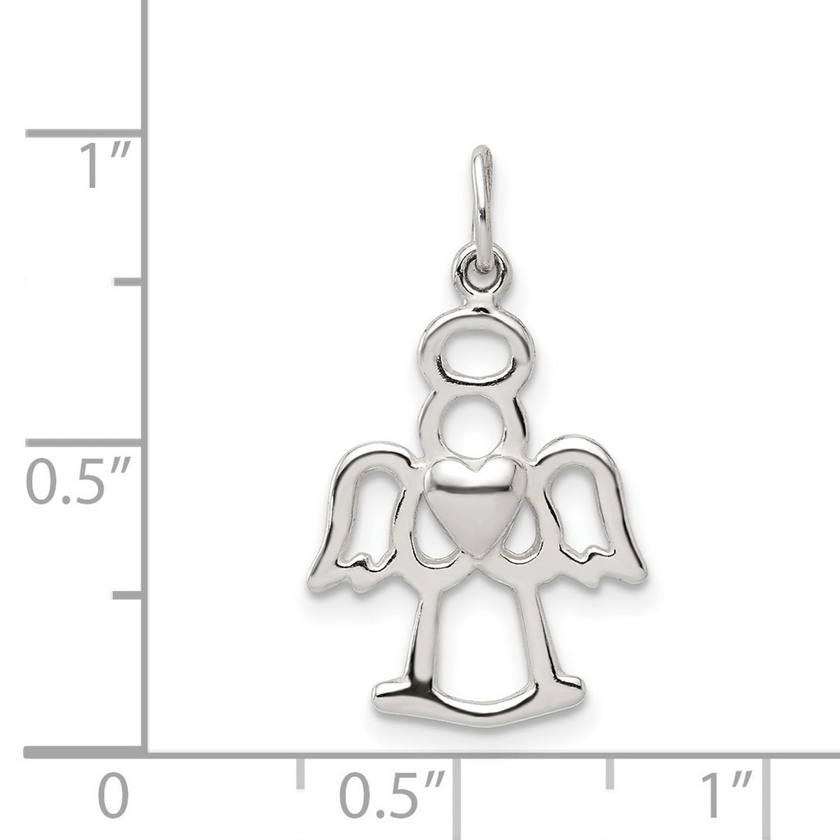 Polished Angel Heart Charm Pendant in Real 925 Sterling Silver