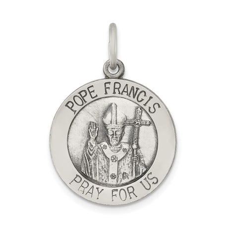 Sterling Silver Pope Francis Pendant with Raised Image and Pray for Us Medal