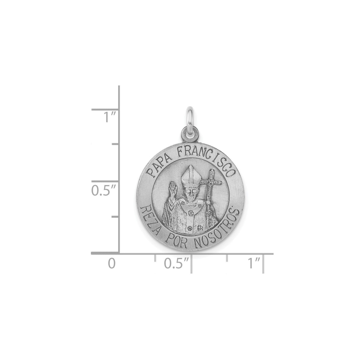 Antiqued and Brushed Papa Francisco Medal Charm Pendant in Real 925 Sterling Silver