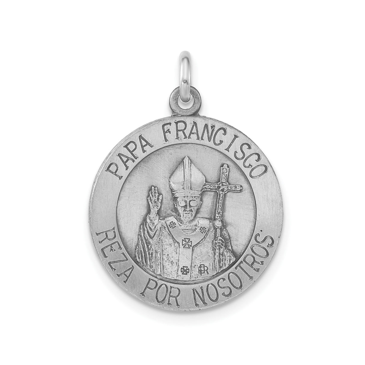 Antiqued and Brushed Papa Francisco Medal Charm Pendant in Real 925 Sterling Silver