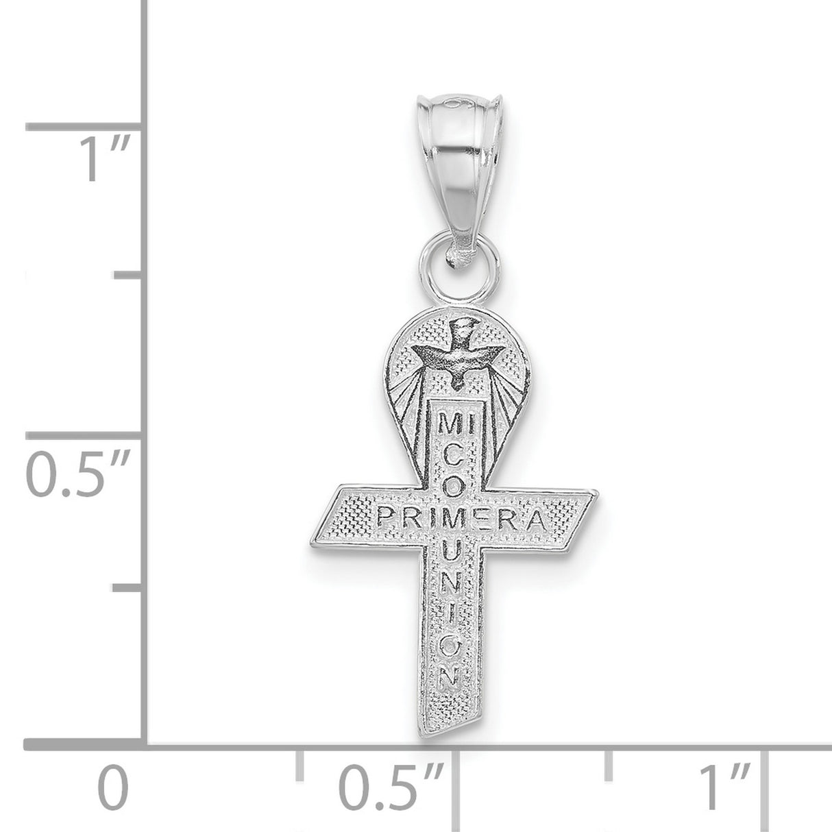 Sterling Silver Cross Pendant with Dove, Mi Primera Comunion Engraving, Catholic Religious Jewelry