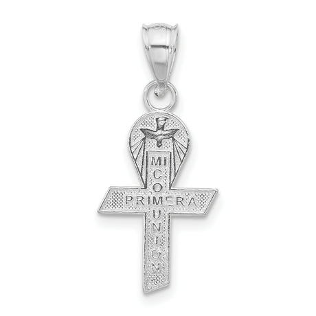 Sterling Silver Cross Pendant with Dove, Mi Primera Comunion Engraving, Catholic Religious Jewelry